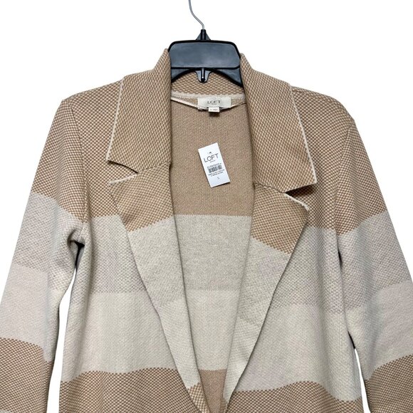 Loft Outlet Striped Open-Front Knit Cardigan Beige & Cream Size S - Picture 2 of 4